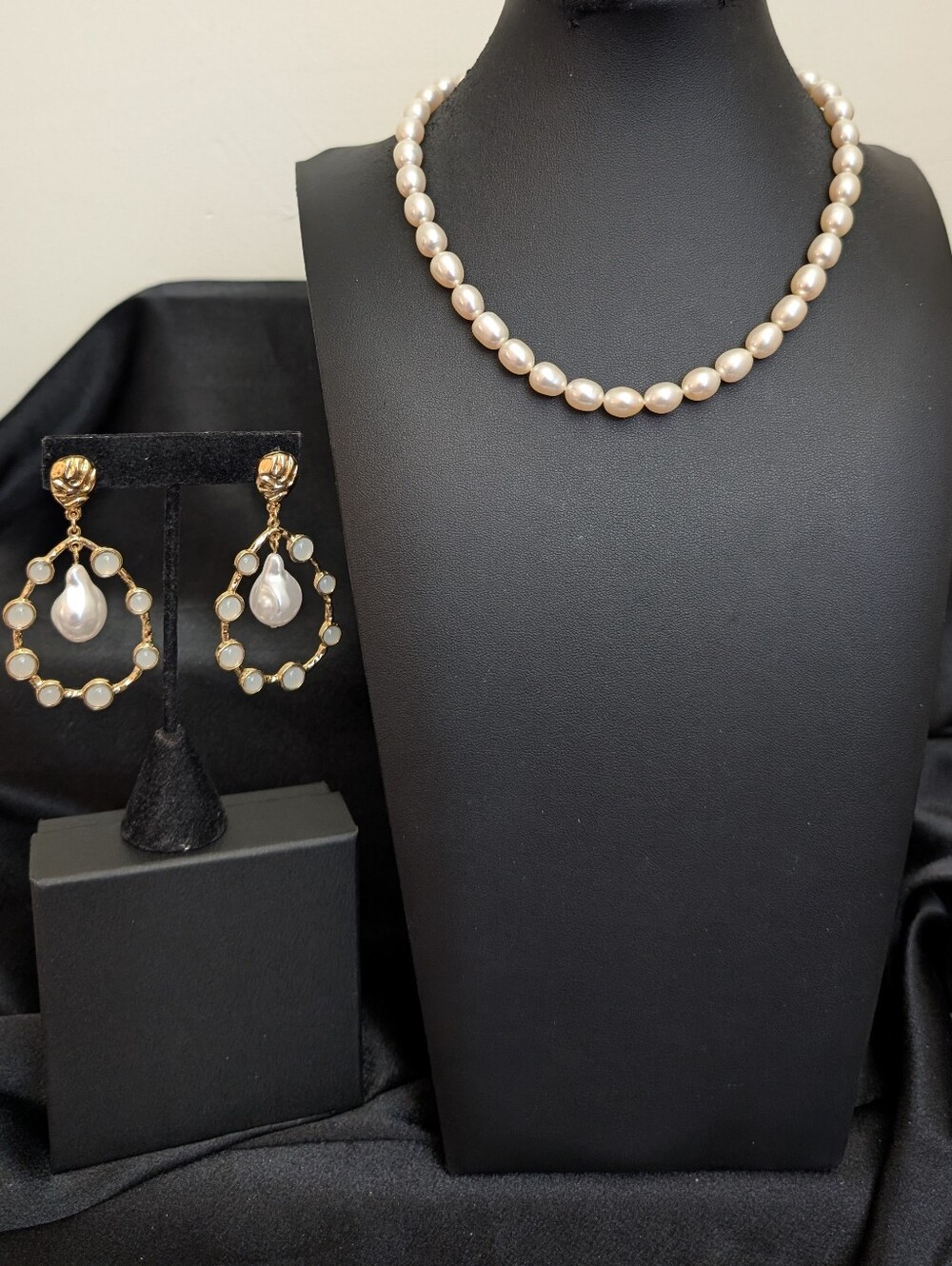 #84. Baroque Freshwater Pearls  Sterling Clasp & Earrings w Faux Baroque Pearl